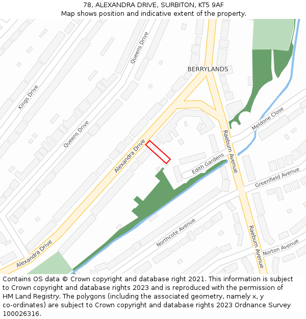 78, ALEXANDRA DRIVE, SURBITON, KT5 9AF: Location map and indicative extent of plot