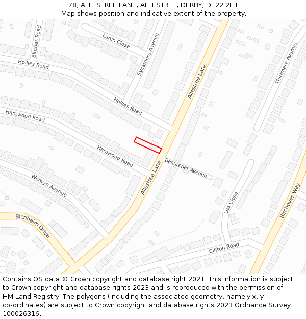 78, ALLESTREE LANE, ALLESTREE, DERBY, DE22 2HT: Location map and indicative extent of plot