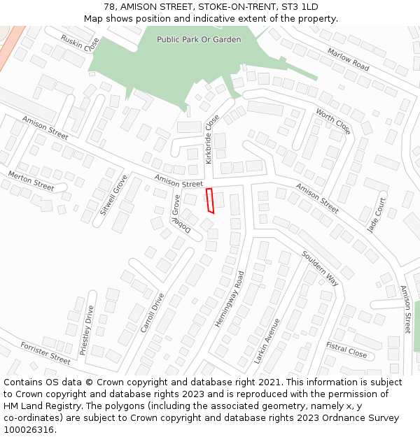 78, AMISON STREET, STOKE-ON-TRENT, ST3 1LD: Location map and indicative extent of plot