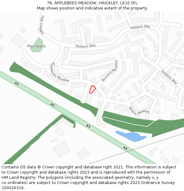 78, APPLEBEES MEADOW, HINCKLEY, LE10 0FL: Location map and indicative extent of plot