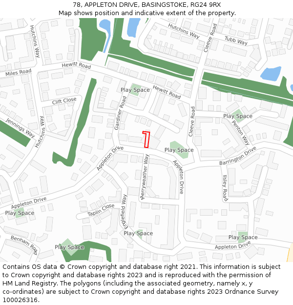 78, APPLETON DRIVE, BASINGSTOKE, RG24 9RX: Location map and indicative extent of plot