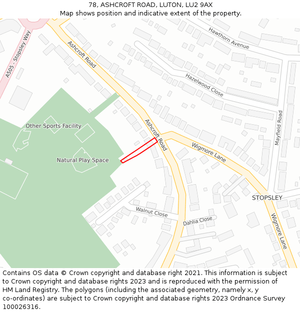 78, ASHCROFT ROAD, LUTON, LU2 9AX: Location map and indicative extent of plot