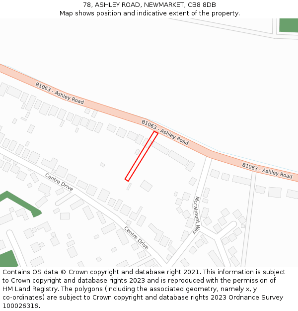78, ASHLEY ROAD, NEWMARKET, CB8 8DB: Location map and indicative extent of plot