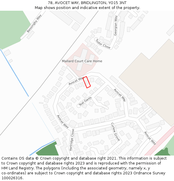 78, AVOCET WAY, BRIDLINGTON, YO15 3NT: Location map and indicative extent of plot