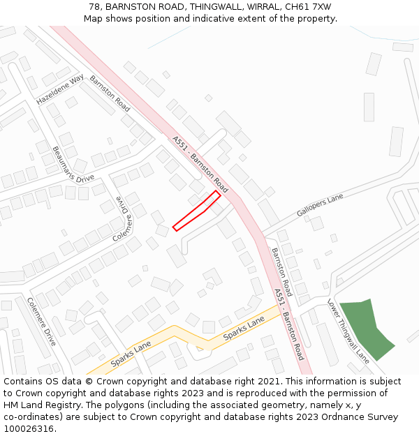 78, BARNSTON ROAD, THINGWALL, WIRRAL, CH61 7XW: Location map and indicative extent of plot
