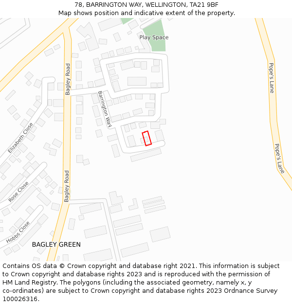 78, BARRINGTON WAY, WELLINGTON, TA21 9BF: Location map and indicative extent of plot