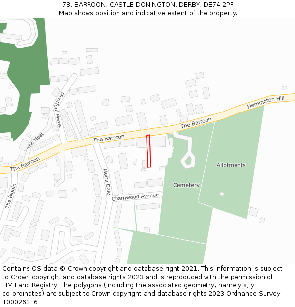 78, BARROON, CASTLE DONINGTON, DERBY, DE74 2PF: Location map and indicative extent of plot