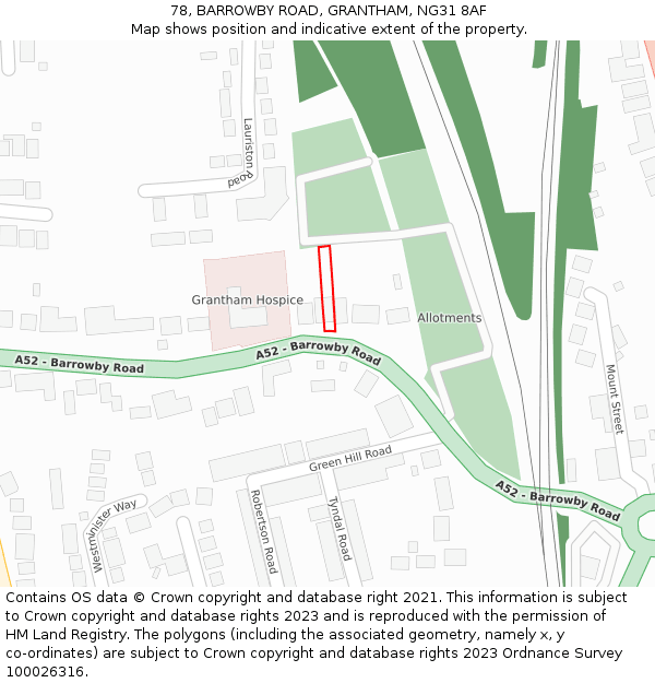 78, BARROWBY ROAD, GRANTHAM, NG31 8AF: Location map and indicative extent of plot