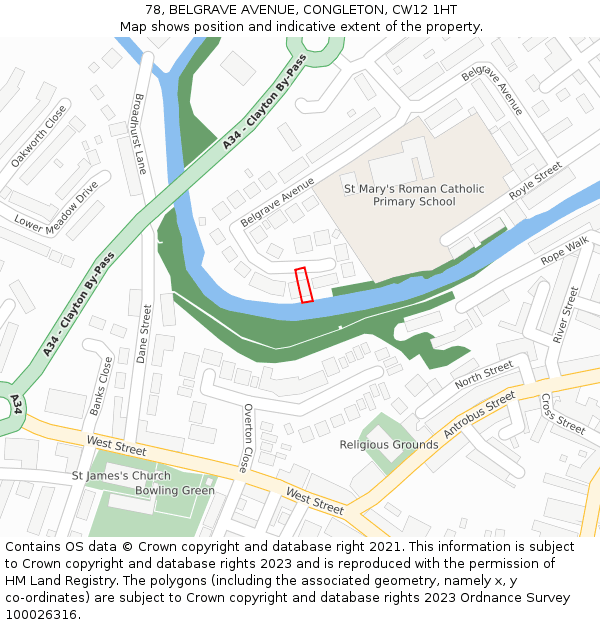 78, BELGRAVE AVENUE, CONGLETON, CW12 1HT: Location map and indicative extent of plot