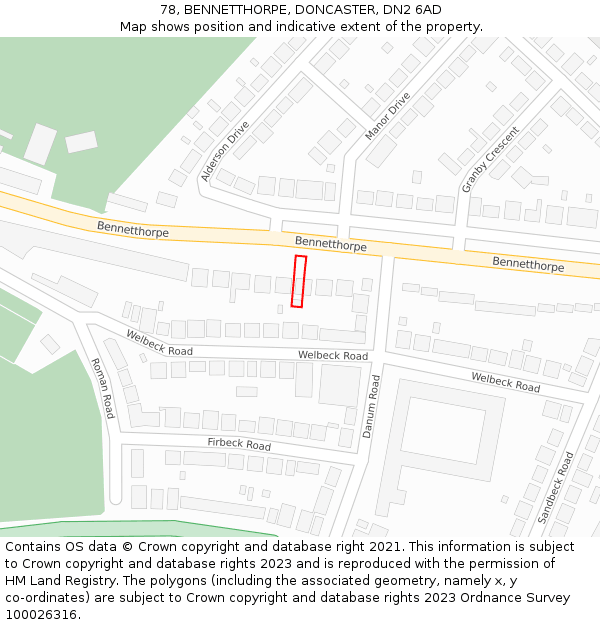 78, BENNETTHORPE, DONCASTER, DN2 6AD: Location map and indicative extent of plot