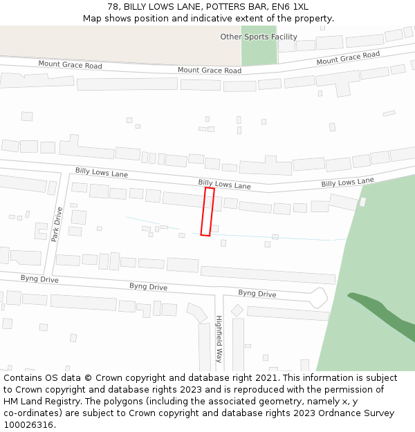 78, BILLY LOWS LANE, POTTERS BAR, EN6 1XL: Location map and indicative extent of plot