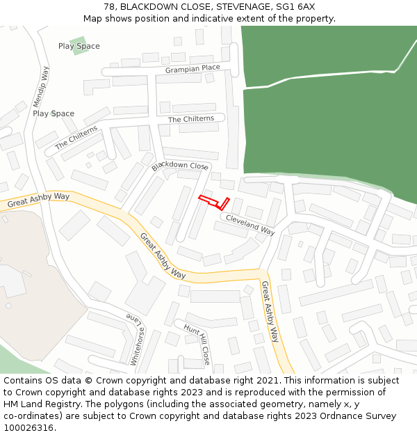 78, BLACKDOWN CLOSE, STEVENAGE, SG1 6AX: Location map and indicative extent of plot