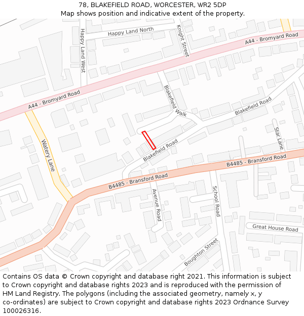 78, BLAKEFIELD ROAD, WORCESTER, WR2 5DP: Location map and indicative extent of plot