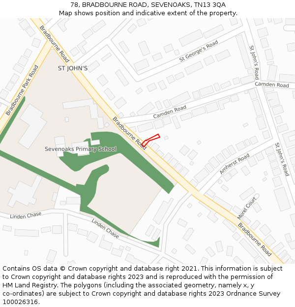 78, BRADBOURNE ROAD, SEVENOAKS, TN13 3QA: Location map and indicative extent of plot