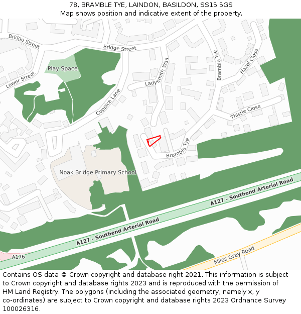 78, BRAMBLE TYE, LAINDON, BASILDON, SS15 5GS: Location map and indicative extent of plot