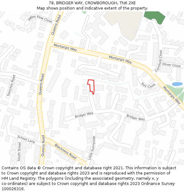 78, BRIDGER WAY, CROWBOROUGH, TN6 2XE: Location map and indicative extent of plot