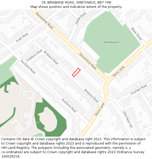 78, BRISBANE ROAD, SMETHWICK, B67 7AR: Location map and indicative extent of plot