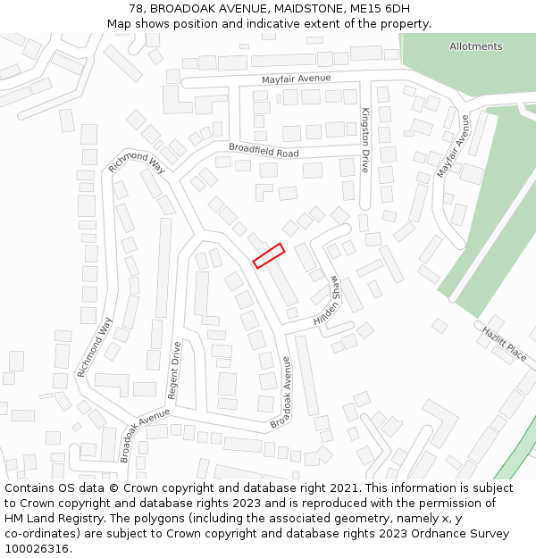 78, BROADOAK AVENUE, MAIDSTONE, ME15 6DH: Location map and indicative extent of plot