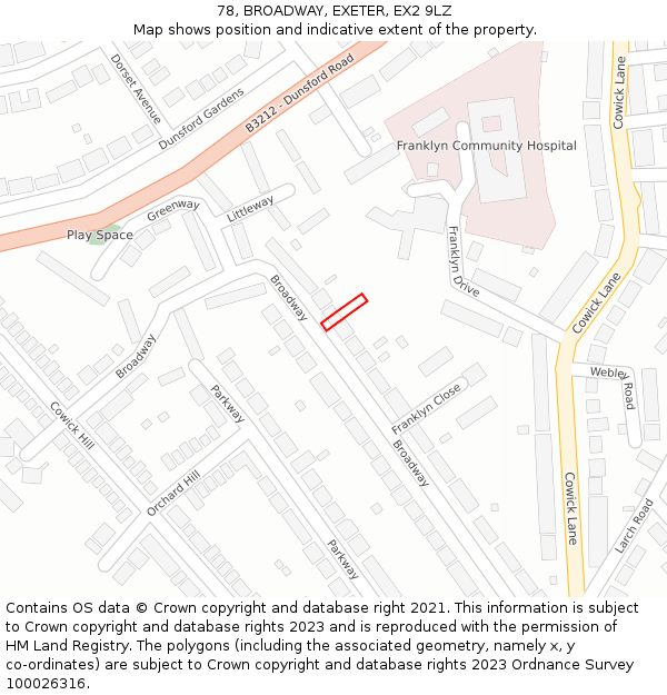 78, BROADWAY, EXETER, EX2 9LZ: Location map and indicative extent of plot
