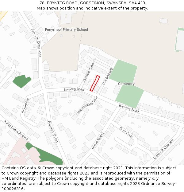 78, BRYNTEG ROAD, GORSEINON, SWANSEA, SA4 4FR: Location map and indicative extent of plot