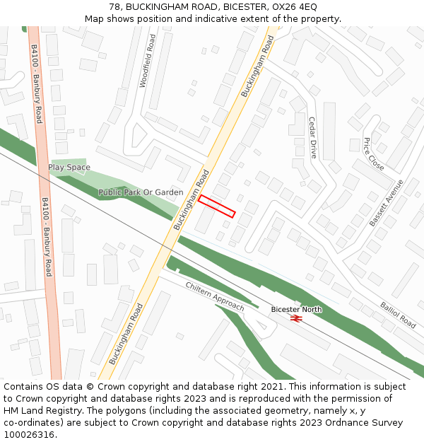 78, BUCKINGHAM ROAD, BICESTER, OX26 4EQ: Location map and indicative extent of plot