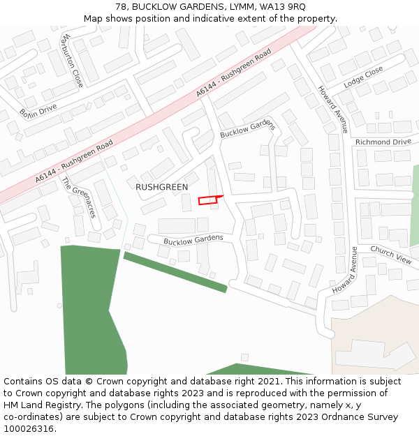 78, BUCKLOW GARDENS, LYMM, WA13 9RQ: Location map and indicative extent of plot