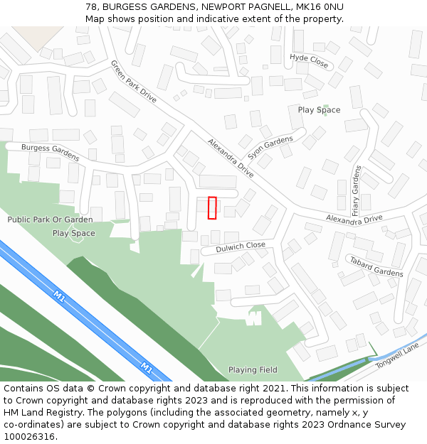 78, BURGESS GARDENS, NEWPORT PAGNELL, MK16 0NU: Location map and indicative extent of plot