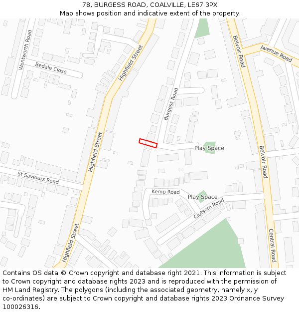 78, BURGESS ROAD, COALVILLE, LE67 3PX: Location map and indicative extent of plot