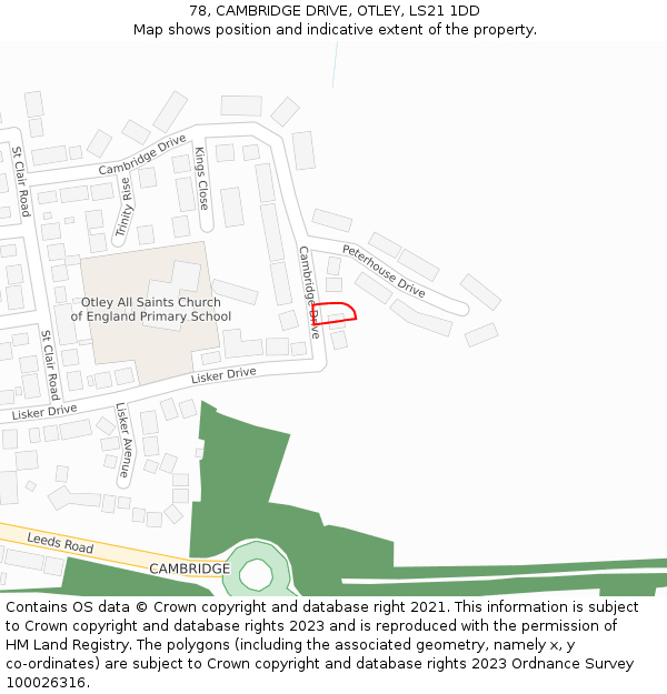 78, CAMBRIDGE DRIVE, OTLEY, LS21 1DD: Location map and indicative extent of plot