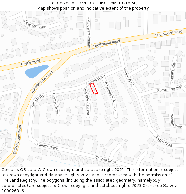 78, CANADA DRIVE, COTTINGHAM, HU16 5EJ: Location map and indicative extent of plot