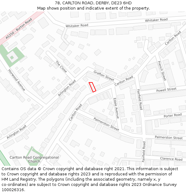 78, CARLTON ROAD, DERBY, DE23 6HD: Location map and indicative extent of plot