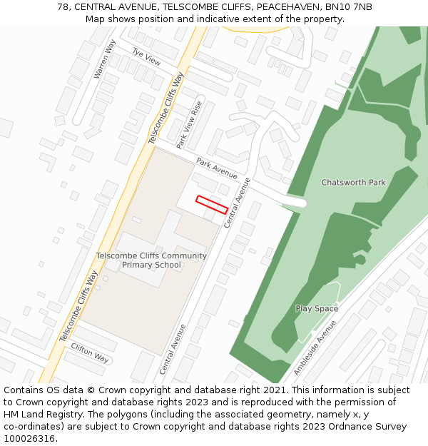 78, CENTRAL AVENUE, TELSCOMBE CLIFFS, PEACEHAVEN, BN10 7NB: Location map and indicative extent of plot