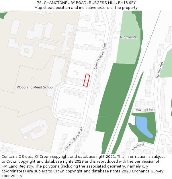 78, CHANCTONBURY ROAD, BURGESS HILL, RH15 9EY: Location map and indicative extent of plot