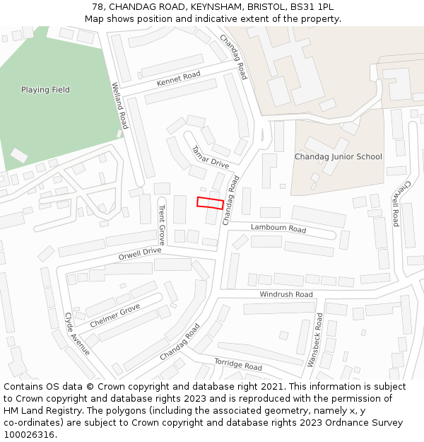 78, CHANDAG ROAD, KEYNSHAM, BRISTOL, BS31 1PL: Location map and indicative extent of plot