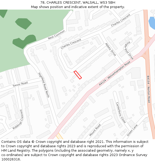 78, CHARLES CRESCENT, WALSALL, WS3 5BH: Location map and indicative extent of plot