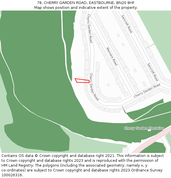 78, CHERRY GARDEN ROAD, EASTBOURNE, BN20 8HF: Location map and indicative extent of plot