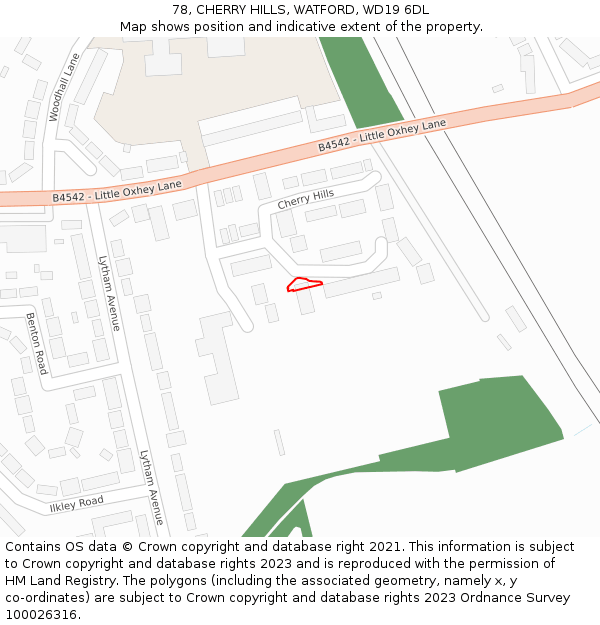 78, CHERRY HILLS, WATFORD, WD19 6DL: Location map and indicative extent of plot