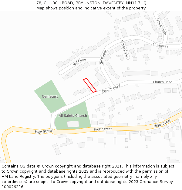 78, CHURCH ROAD, BRAUNSTON, DAVENTRY, NN11 7HQ: Location map and indicative extent of plot