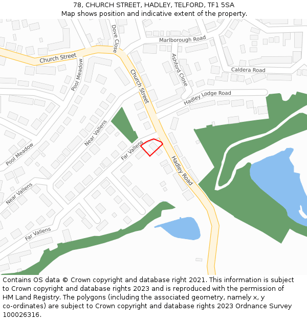 78, CHURCH STREET, HADLEY, TELFORD, TF1 5SA: Location map and indicative extent of plot