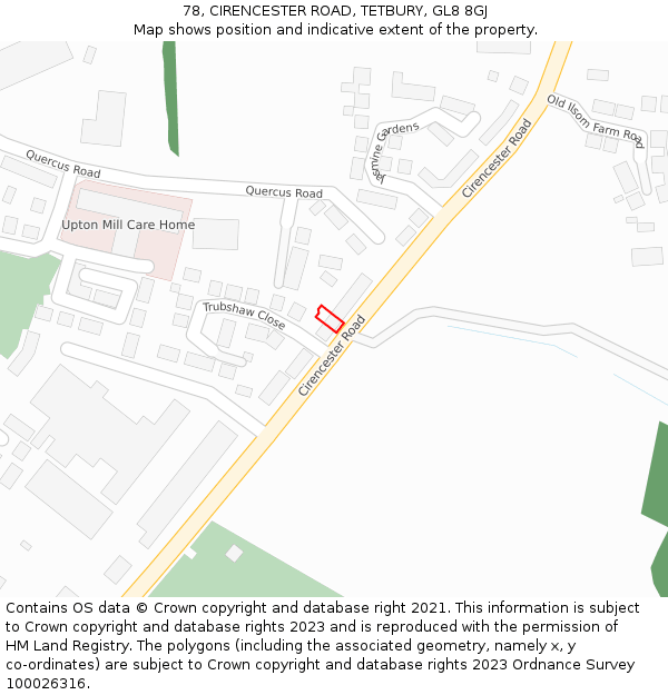 78, CIRENCESTER ROAD, TETBURY, GL8 8GJ: Location map and indicative extent of plot