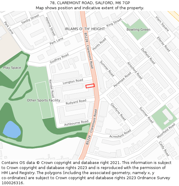 78, CLAREMONT ROAD, SALFORD, M6 7GP: Location map and indicative extent of plot