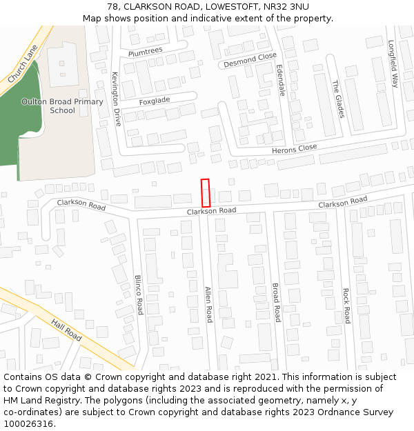 78, CLARKSON ROAD, LOWESTOFT, NR32 3NU: Location map and indicative extent of plot