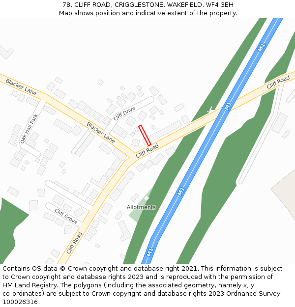 78, CLIFF ROAD, CRIGGLESTONE, WAKEFIELD, WF4 3EH: Location map and indicative extent of plot