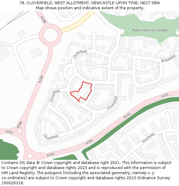 78, CLOVERFIELD, WEST ALLOTMENT, NEWCASTLE UPON TYNE, NE27 0BW: Location map and indicative extent of plot