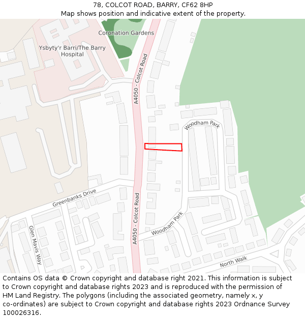 78, COLCOT ROAD, BARRY, CF62 8HP: Location map and indicative extent of plot