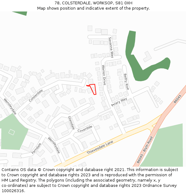 78, COLSTERDALE, WORKSOP, S81 0XH: Location map and indicative extent of plot