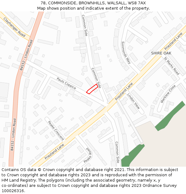 78, COMMONSIDE, BROWNHILLS, WALSALL, WS8 7AX: Location map and indicative extent of plot