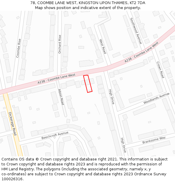 78, COOMBE LANE WEST, KINGSTON UPON THAMES, KT2 7DA: Location map and indicative extent of plot