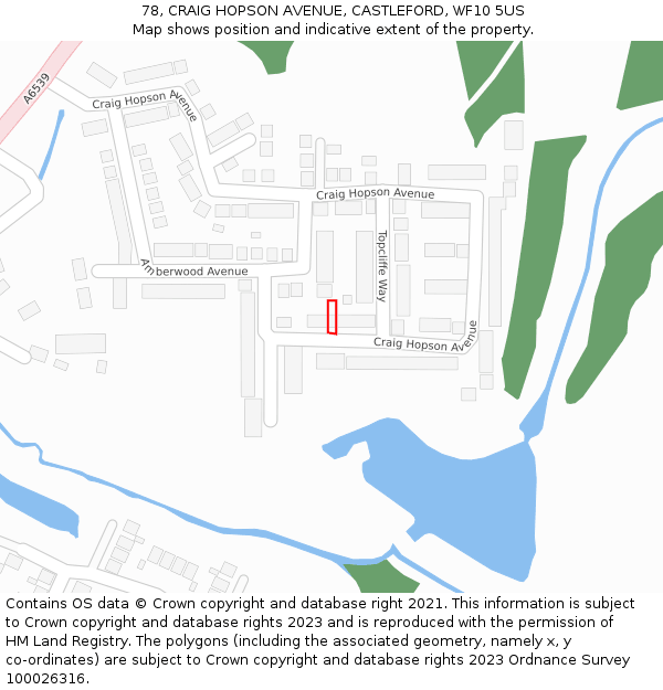 78, CRAIG HOPSON AVENUE, CASTLEFORD, WF10 5US: Location map and indicative extent of plot