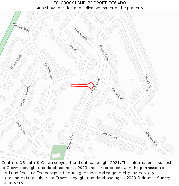 78, CROCK LANE, BRIDPORT, DT6 4DQ: Location map and indicative extent of plot